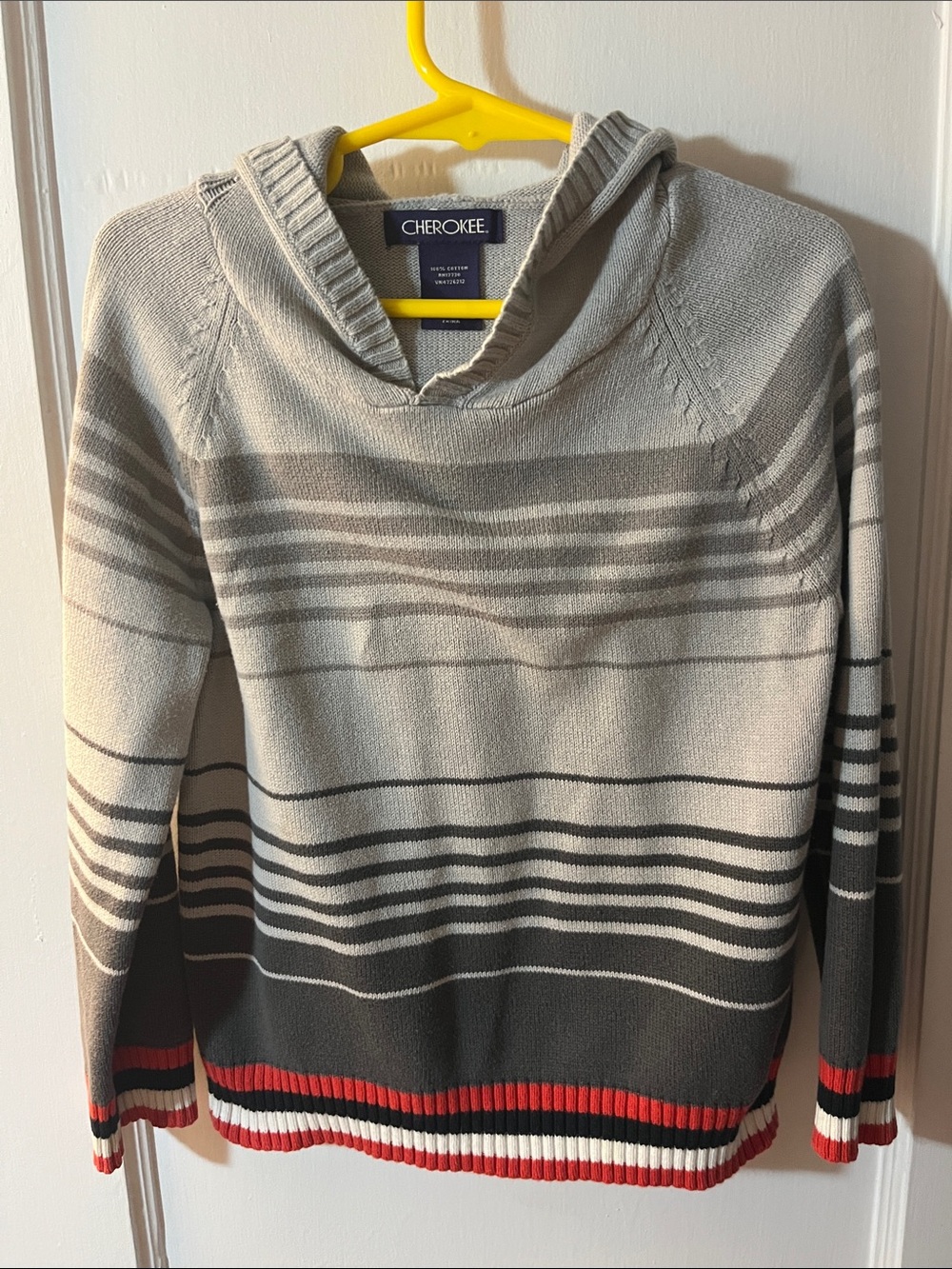 Cherokee Gray Striped Cowl Neck Sweater with Red Trim